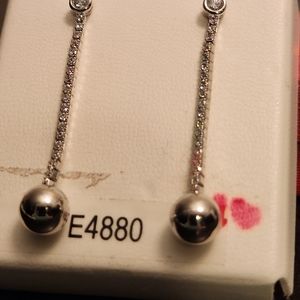 NEW STERLING SILVER 925 "LONG SILVER SPHERE DANGLING" EARRINGS